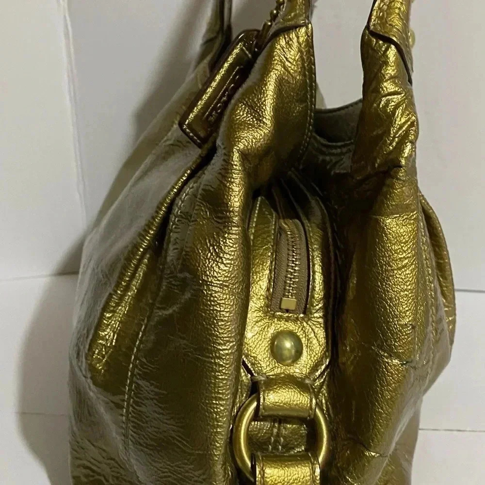 Coach gold metallic leather satchel handbag - Picture 4 of 16